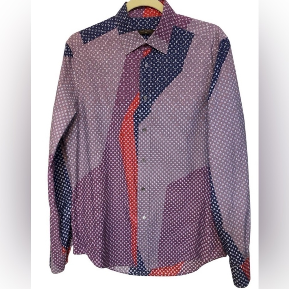 Authentic Louis Vuitton Men Button Up Shirt Med Monogram Stars Gradient Acapulco